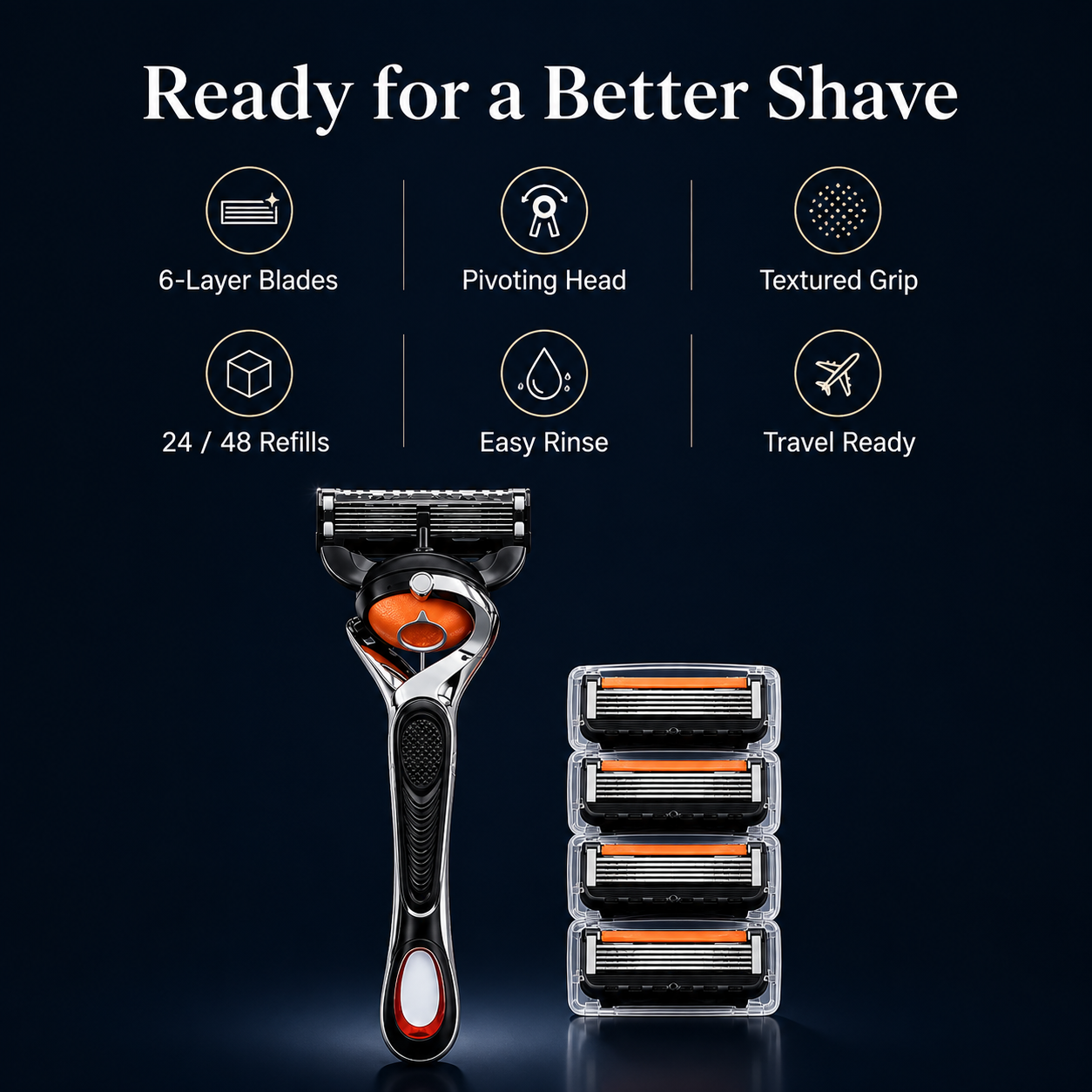 🔥Hot Sale 60% OFF 🎁6-Layer Pivoting Razor Refill Set + Handle – Ultra-Sharp Stainless Blades for Smooth Shave