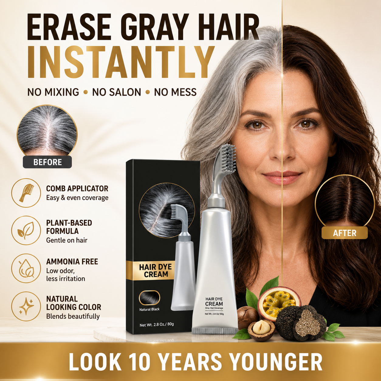 🔥Hot Sale Today | Instant Gray Coverage Hair Dye Comb for Men & Women