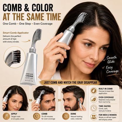 🔥Hot Sale Today | Instant Gray Coverage Hair Dye Comb for Men & Women