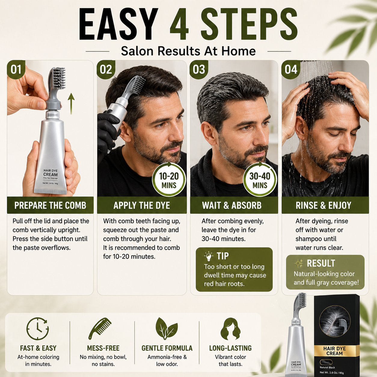🔥Hot Sale Today | Instant Gray Coverage Hair Dye Comb for Men & Women