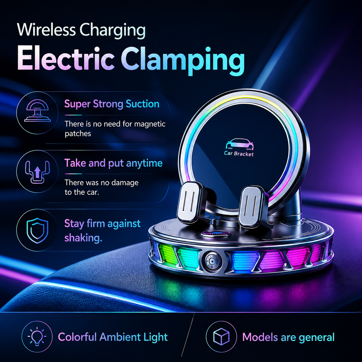 🔥hot sale🔥360° Rotating Wireless Charging Car Phone Mount with RGB Light