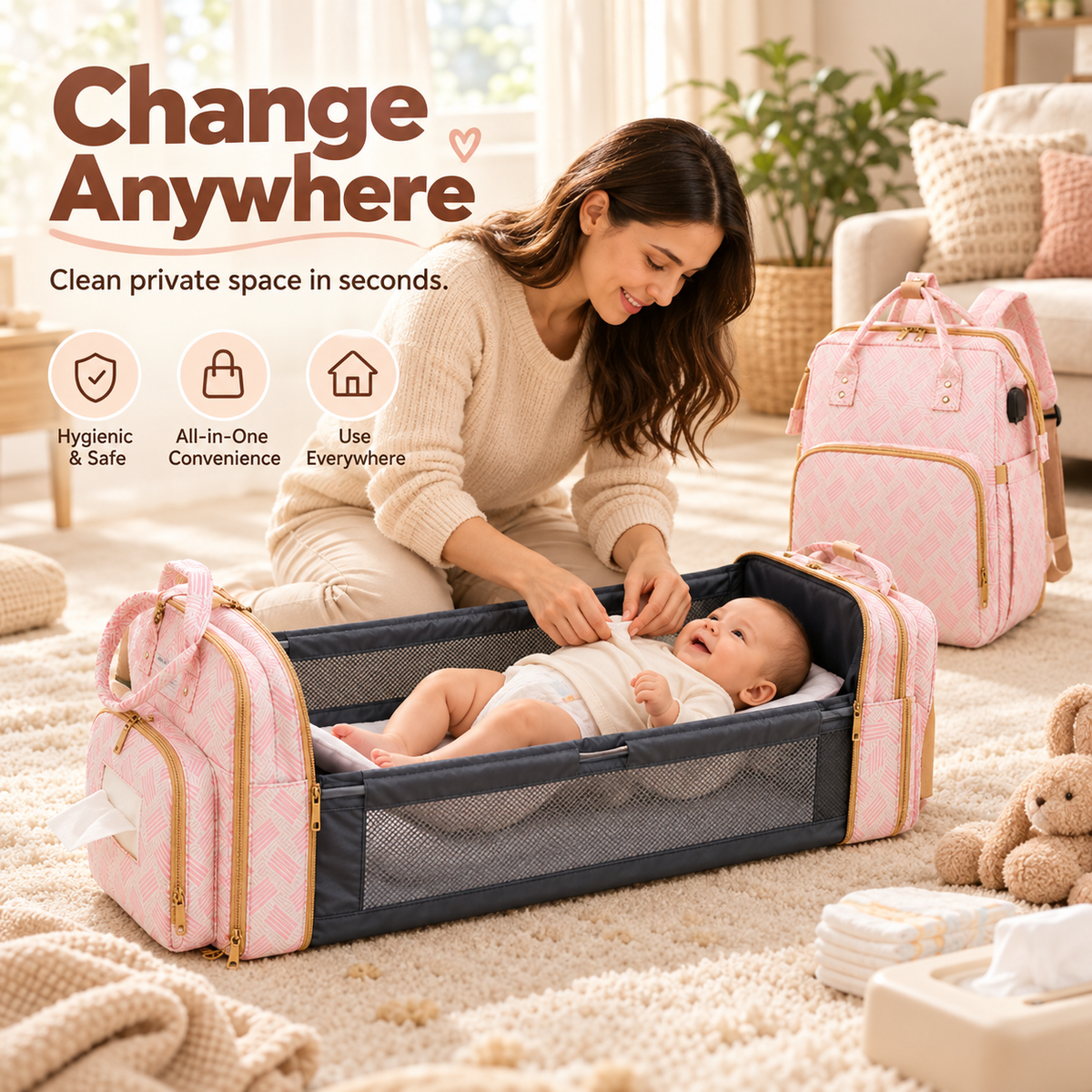 👶 Multi-Function Travel Baby Bed & Diaper Backpack