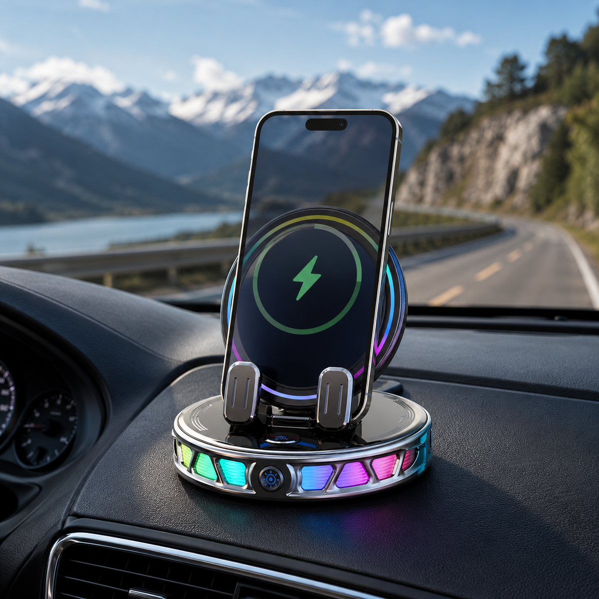 🔥hot sale🔥360° Rotating Wireless Charging Car Phone Mount with RGB Light
