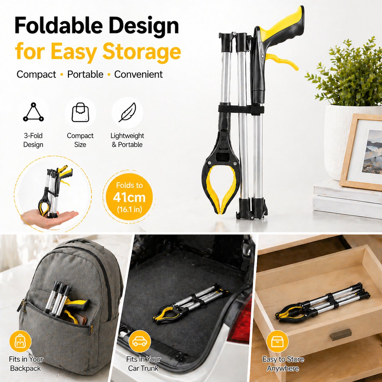 43 Extra Long Grabber Reacher Tool – Heavy Duty with 360° Rotating Jaw & Magnets