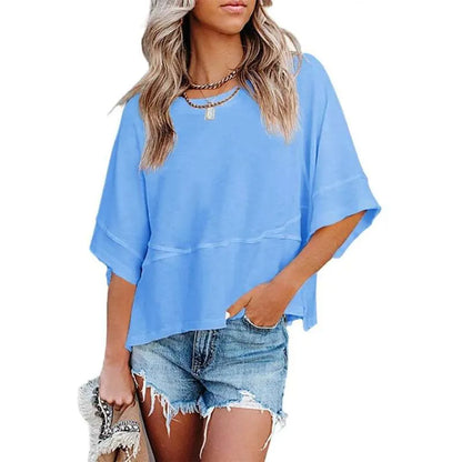 Women's Summer Casual Crewneck Batwing Half Sleeve T-Shirts Solid Color Loose Fit Cute Basic Flowy Tops Tees Blouses