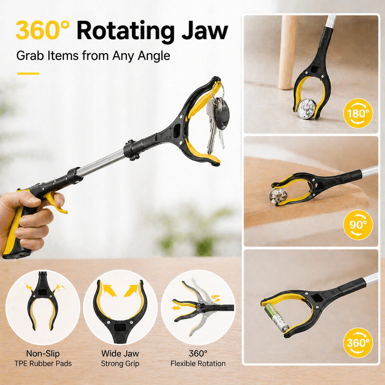 43 Extra Long Grabber Reacher Tool – Heavy Duty with 360° Rotating Jaw & Magnets