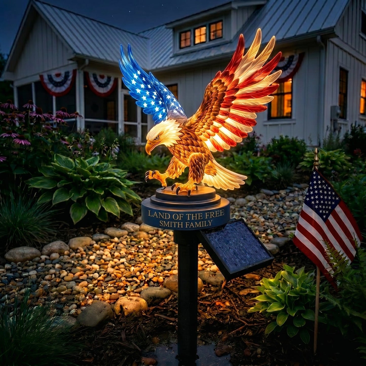 🦅 Personalized Solar Eagle Garden Light – A Glowing Tribute to American Freedom