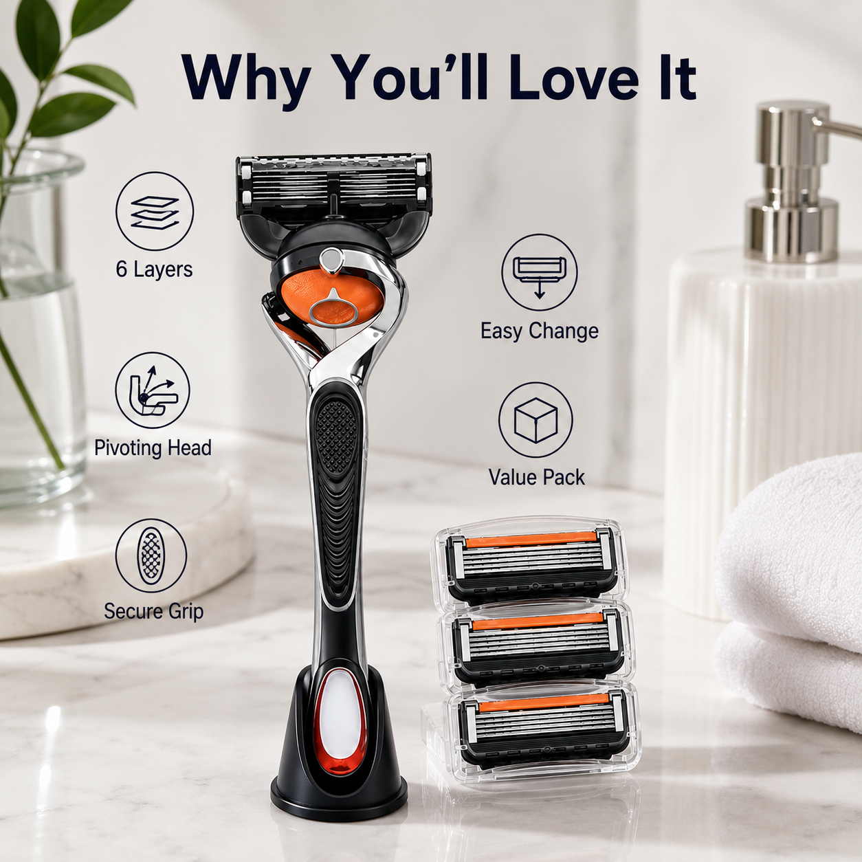 🔥Hot Sale 60% OFF 🎁6-Layer Pivoting Razor Refill Set + Handle – Ultra-Sharp Stainless Blades for Smooth Shave