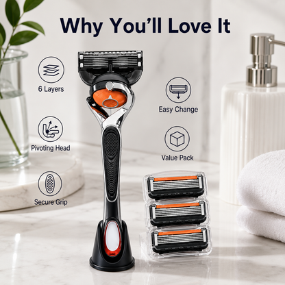 🔥Hot Sale 60% OFF 🎁6-Layer Pivoting Razor Refill Set + Handle – Ultra-Sharp Stainless Blades for Smooth Shave