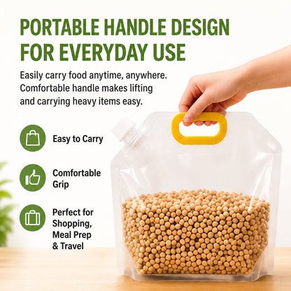 ✨🏠5-Pack Reusable Food Resealable Bags—Leak Proof Design To Prevent Liquid Spills.