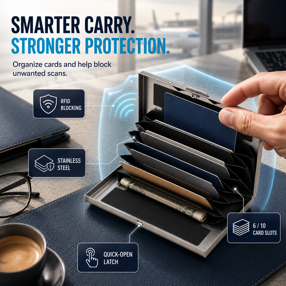 🔥HOT SALE🔥RFID-Blocking Stainless Steel Card Wallet – Organized, Secure & Pocket-Ready 🔒