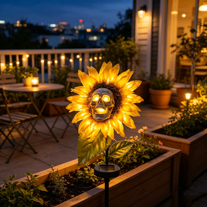 🔥LAST DAY 60% OFF💀Solar Sunflower Skull Stake Lights - Waterproof LED Halloween Pathway Decor