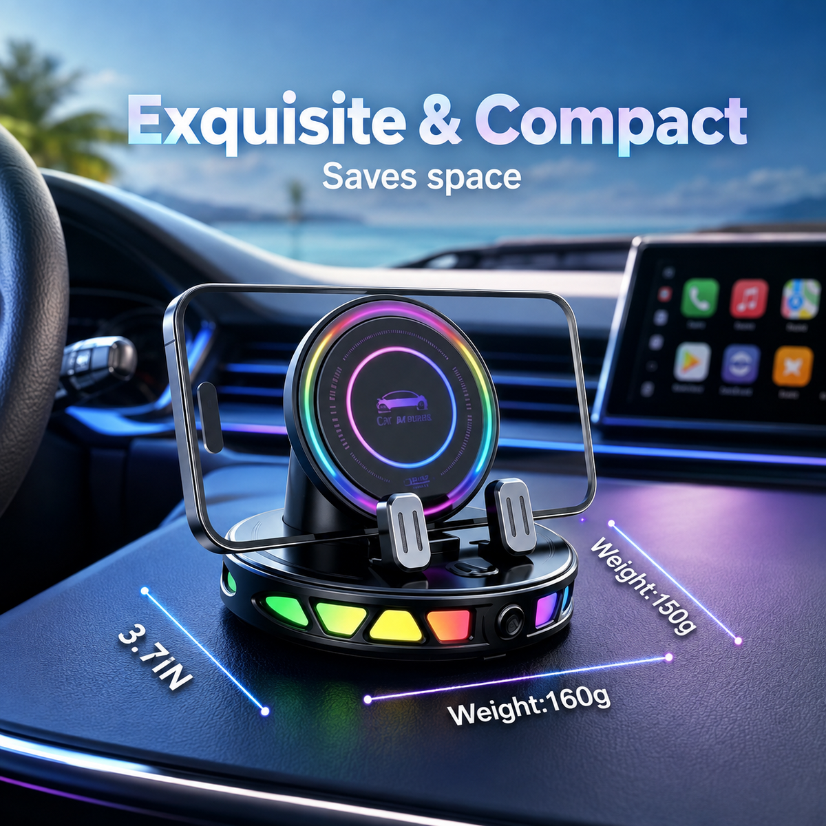 🔥hot sale🔥360° Rotating Wireless Charging Car Phone Mount with RGB Light