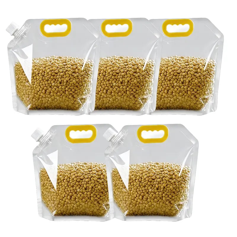✨🏠5-Pack Reusable Food Resealable Bags—Leak Proof Design To Prevent Liquid Spills.