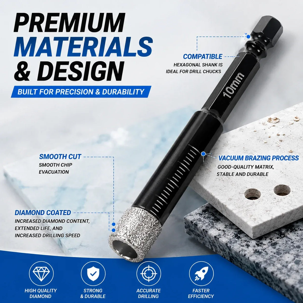 🔥hot sale🔥 6 Pcs Diamond Drill Bits Set, 1/4 5/6 3/8 1/2 Inch Brazed Diamond Drill Bits for Precision Drilling in Tile Ceramic Glass Granite Marble Masonry