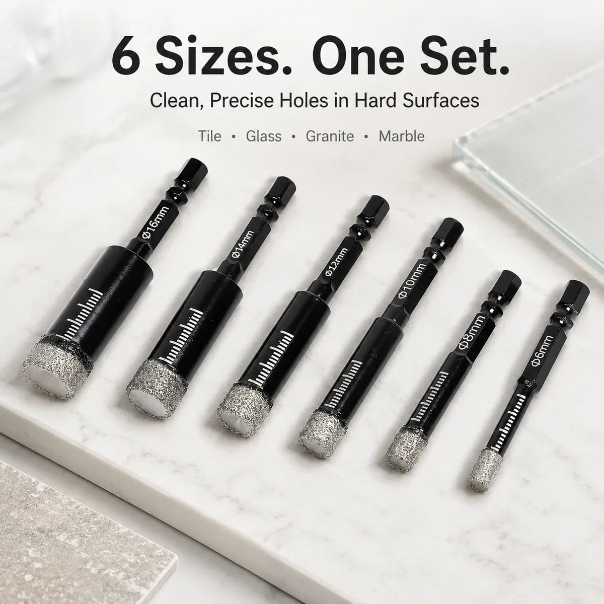 🔥hot sale🔥 6 Pcs Diamond Drill Bits Set, 1/4 5/6 3/8 1/2 Inch Brazed Diamond Drill Bits for Precision Drilling in Tile Ceramic Glass Granite Marble Masonry