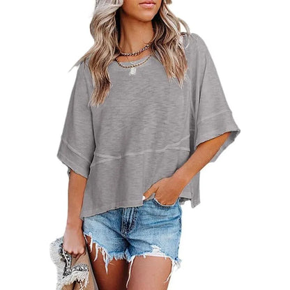 Women's Summer Casual Crewneck Batwing Half Sleeve T-Shirts Solid Color Loose Fit Cute Basic Flowy Tops Tees Blouses
