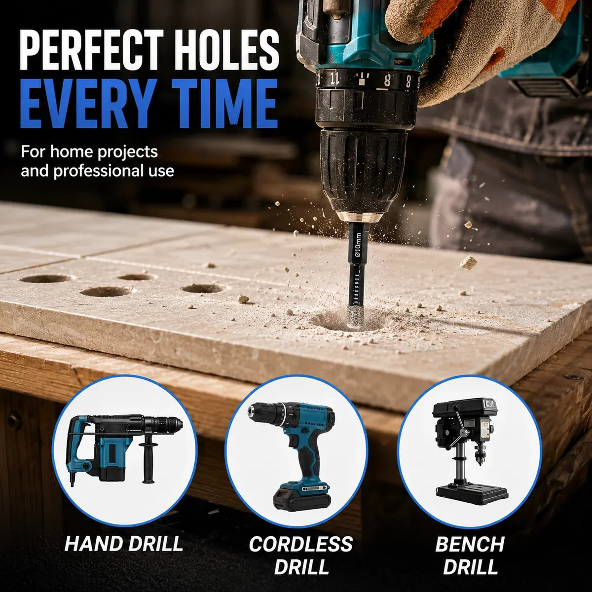 🔥hot sale🔥 6 Pcs Diamond Drill Bits Set, 1/4 5/6 3/8 1/2 Inch Brazed Diamond Drill Bits for Precision Drilling in Tile Ceramic Glass Granite Marble Masonry