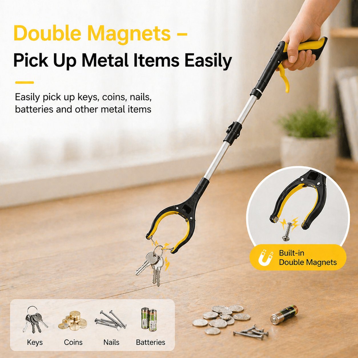 43 Extra Long Grabber Reacher Tool – Heavy Duty with 360° Rotating Jaw & Magnets