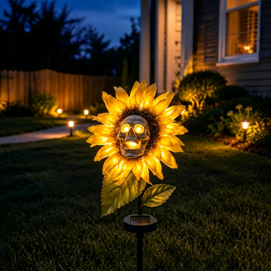 🔥LAST DAY 60% OFF💀Solar Sunflower Skull Stake Lights - Waterproof LED Halloween Pathway Decor