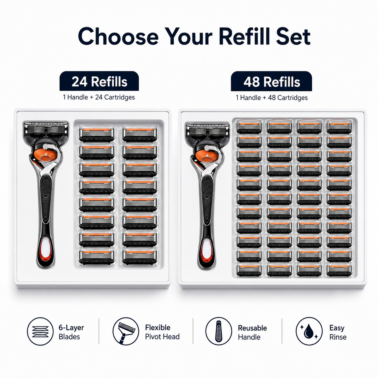 🔥Hot Sale 60% OFF 🎁6-Layer Pivoting Razor Refill Set + Handle – Ultra-Sharp Stainless Blades for Smooth Shave