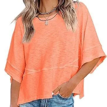 Women's Summer Casual Crewneck Batwing Half Sleeve T-Shirts Solid Color Loose Fit Cute Basic Flowy Tops Tees Blouses