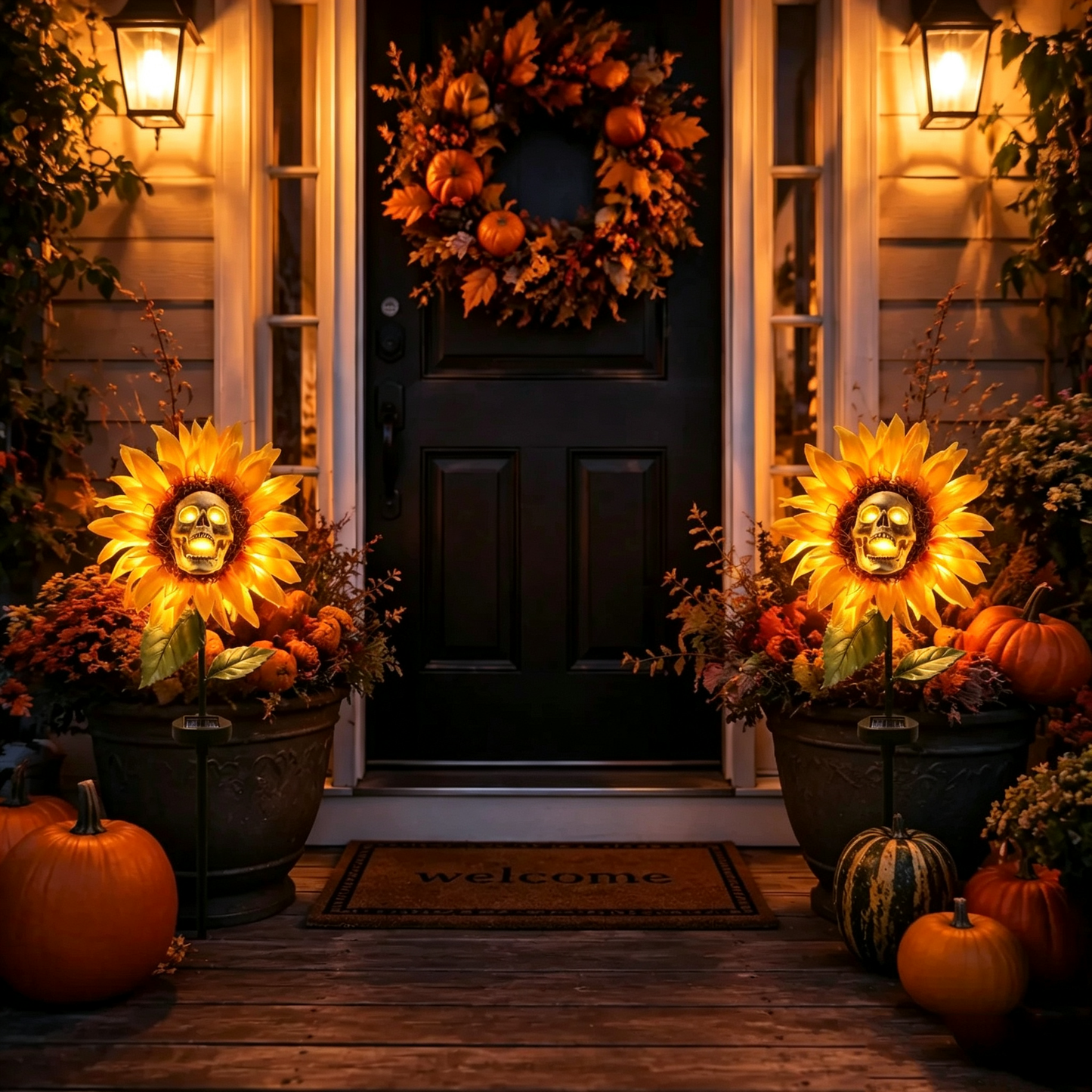 🔥LAST DAY 60% OFF💀Solar Sunflower Skull Stake Lights - Waterproof LED Halloween Pathway Decor