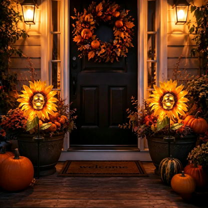 🔥LAST DAY 60% OFF💀Solar Sunflower Skull Stake Lights - Waterproof LED Halloween Pathway Decor