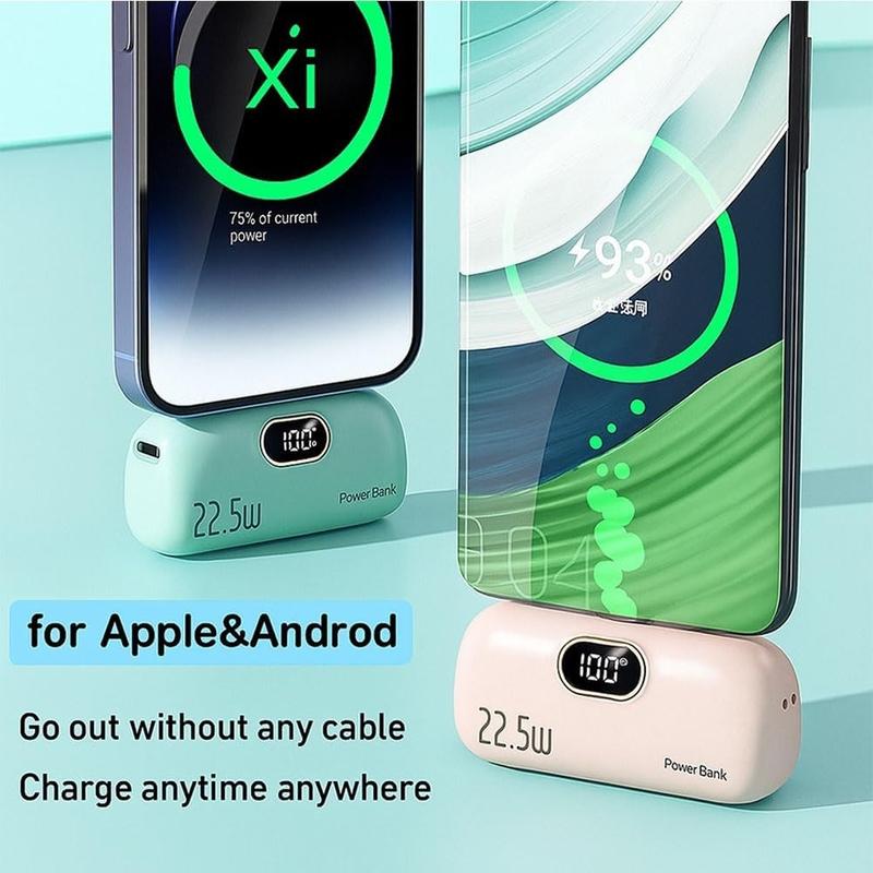 5000mAh Mini Portable Charger with 22.5W Output, Features Two USB Ports (Type-C & USB-A) and Digital Power Display