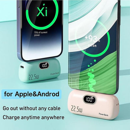 5000mAh Mini Portable Charger with 22.5W Output, Features Two USB Ports (Type-C & USB-A) and Digital Power Display