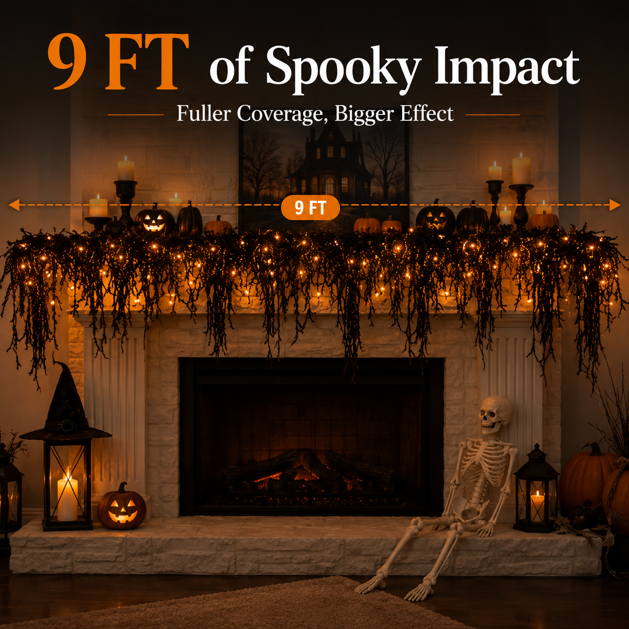 🔥LAST DAY 60% OFF🎁🎃 Pre-Lit Drippy Halloween Garland | 100 Orange Lights