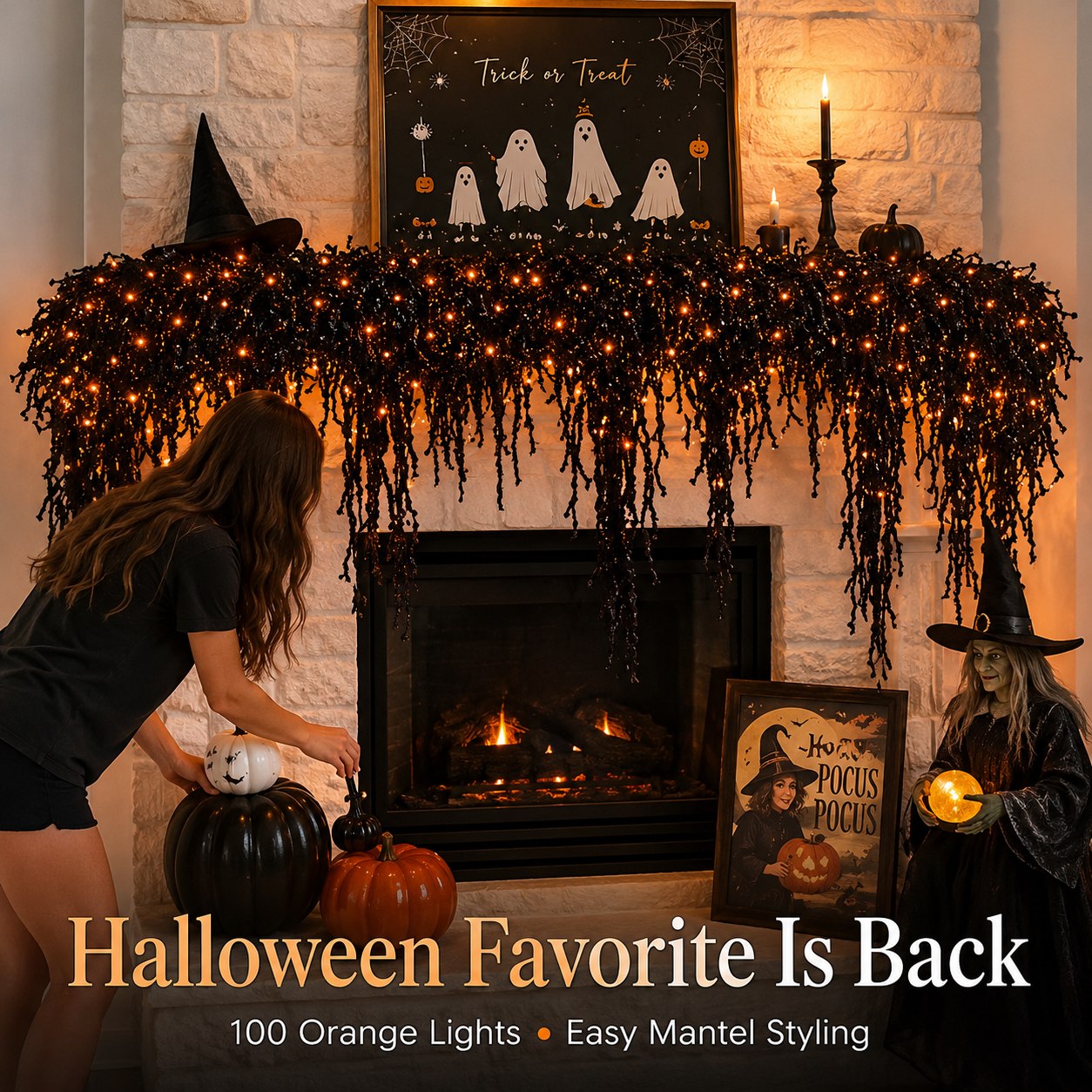 🔥LAST DAY 60% OFF🎁🎃 Pre-Lit Drippy Halloween Garland | 100 Orange Lights