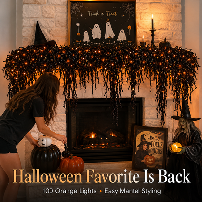 🔥LAST DAY 60% OFF🎁🎃 Pre-Lit Drippy Halloween Garland | 100 Orange Lights