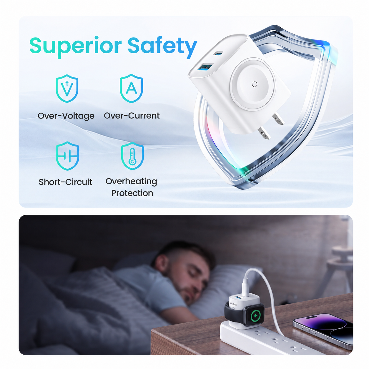 🔥LAST DAY 50% OFF |🔋 3-in-1 Magnetic Apple Watch Charger | Fast USB-C Wall Charger