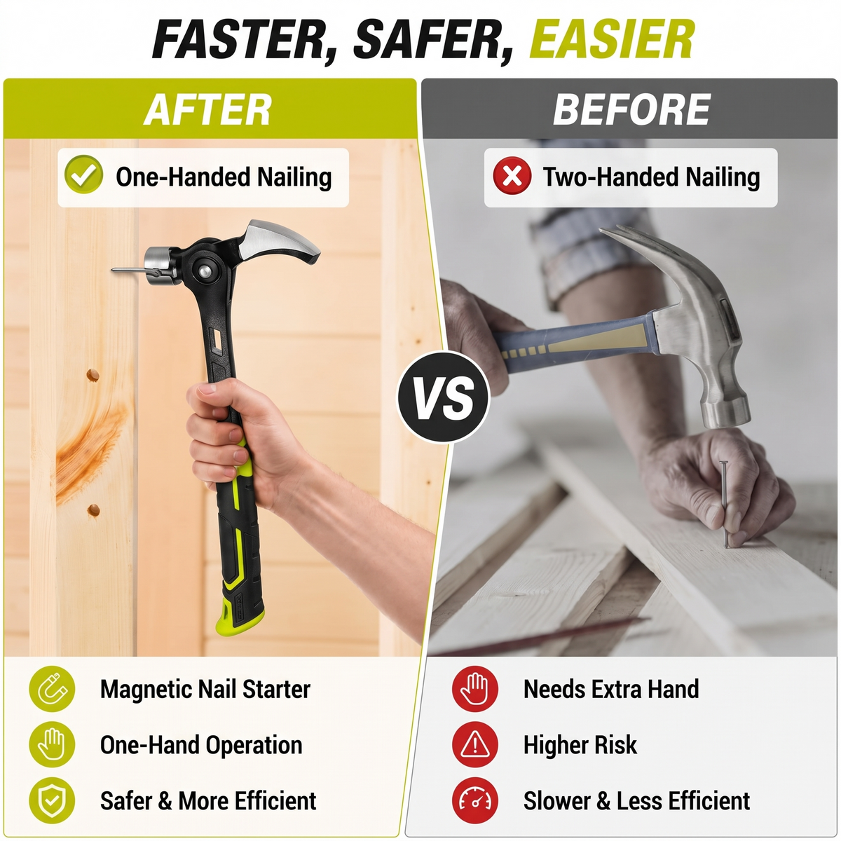 KERVAXO MagClaw Hammer | Magnetic Nail Holder & Adjustable Claw