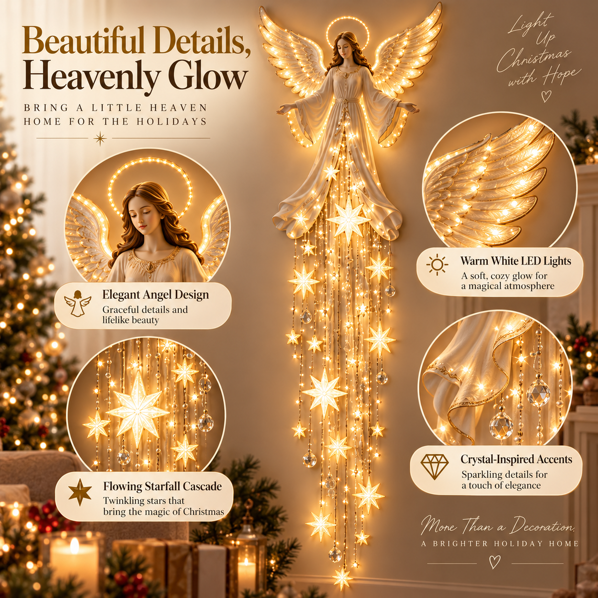 ✨Last Day 50% OFF✨ Angel Blessing Starfall Wall Light – Heavenly Christmas Wall Decor