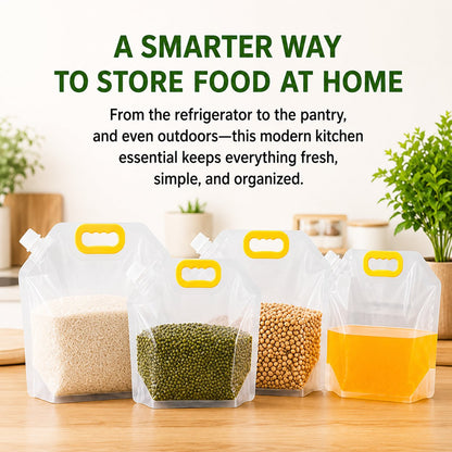 ✨🏠5-Pack Reusable Food Resealable Bags—Leak Proof Design To Prevent Liquid Spills.