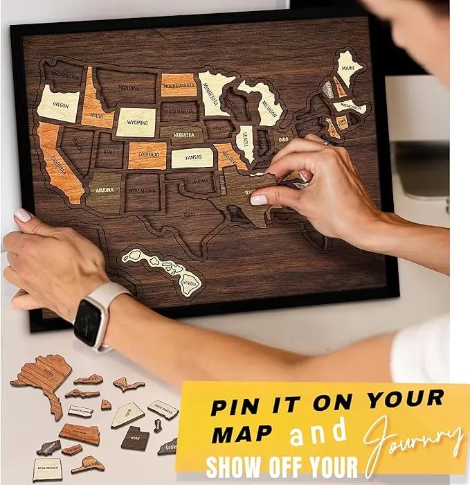 🔥Last Day 49% OFF - Wooden USA Travel Map Puzzle🧩