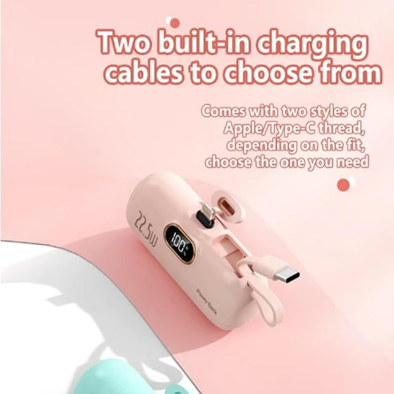 5000mAh Mini Portable Charger with 22.5W Output, Features Two USB Ports (Type-C & USB-A) and Digital Power Display