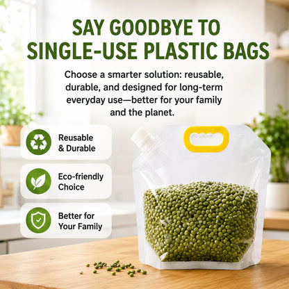 ✨🏠5-Pack Reusable Food Resealable Bags—Leak Proof Design To Prevent Liquid Spills.