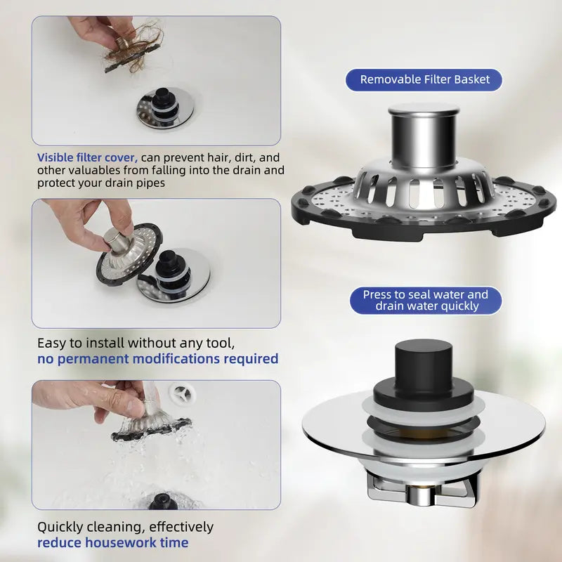 Stop Fumbling with Gross Drains! 🛑 Upgrade to the 3-in-1 Stopper . 🌊Pop-Up Sink Stopper