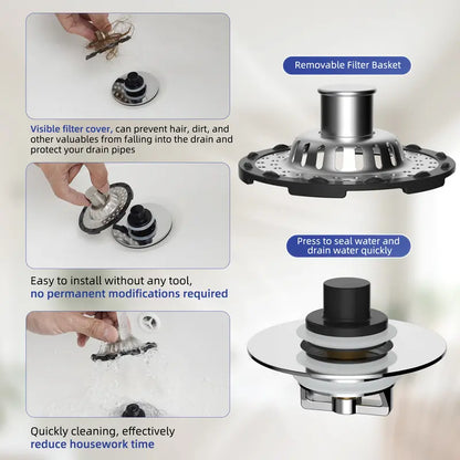 Stop Fumbling with Gross Drains! 🛑 Upgrade to the 3-in-1 Stopper . 🌊Pop-Up Sink Stopper