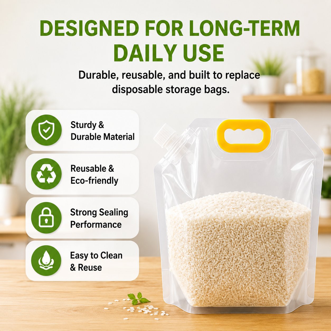 ✨🏠5-Pack Reusable Food Resealable Bags—Leak Proof Design To Prevent Liquid Spills.