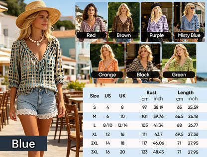 Women’s Polka Dot Lace-Up Ruffle Sleeve Blouse