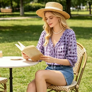 Women’s Polka Dot Lace-Up Ruffle Sleeve Blouse