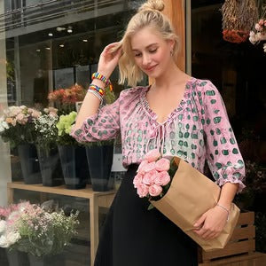 Women’s Polka Dot Lace-Up Ruffle Sleeve Blouse