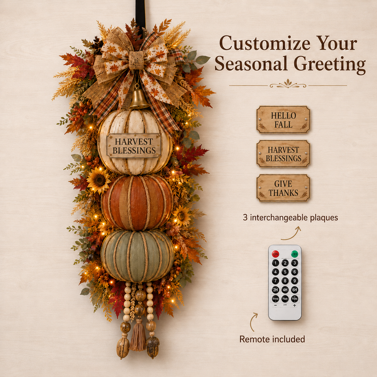 🎁 Last Day 50% OFF✨-🎄Lighted Stacked Pumpkin Fall Door Decor for Cozy Autumn Home Entryway Charm 🍂