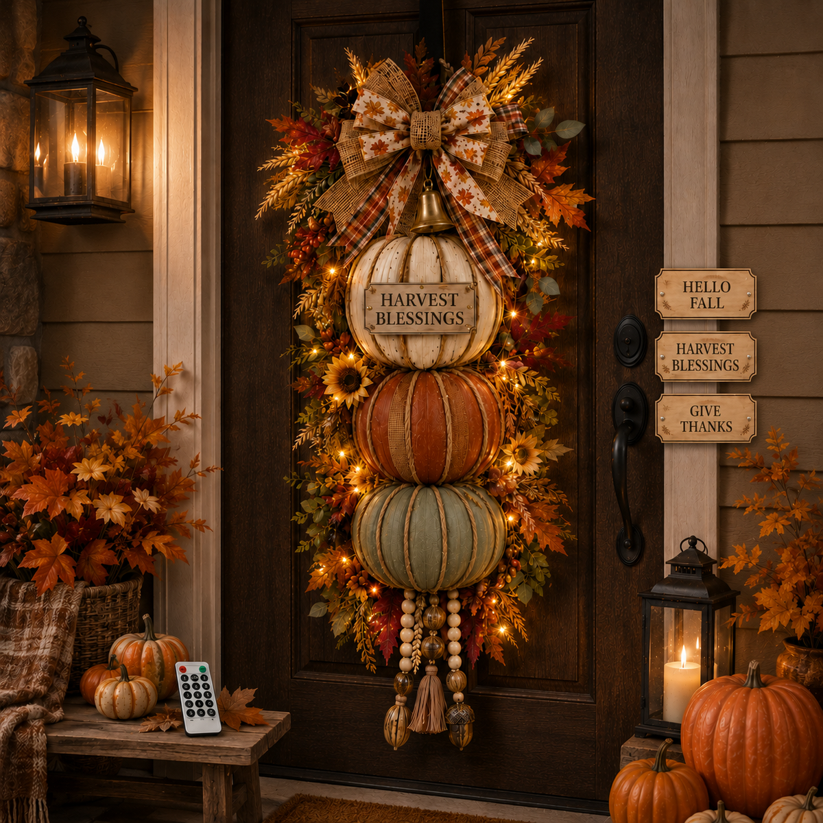 🎁 Last Day 50% OFF✨-🎄Lighted Stacked Pumpkin Fall Door Decor for Cozy Autumn Home Entryway Charm 🍂