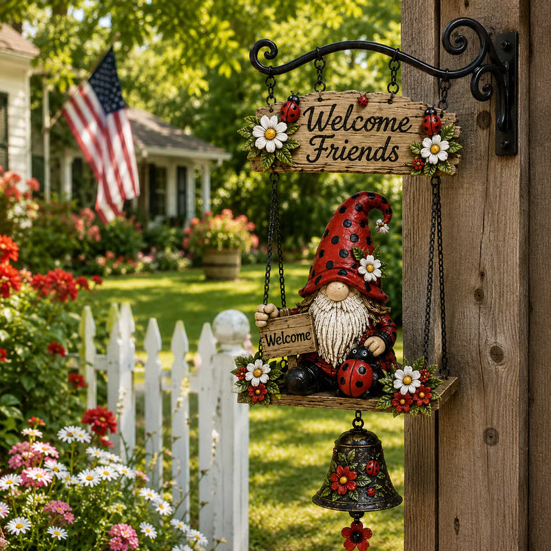 Garden gnome welcome doorbell outdoor decoration