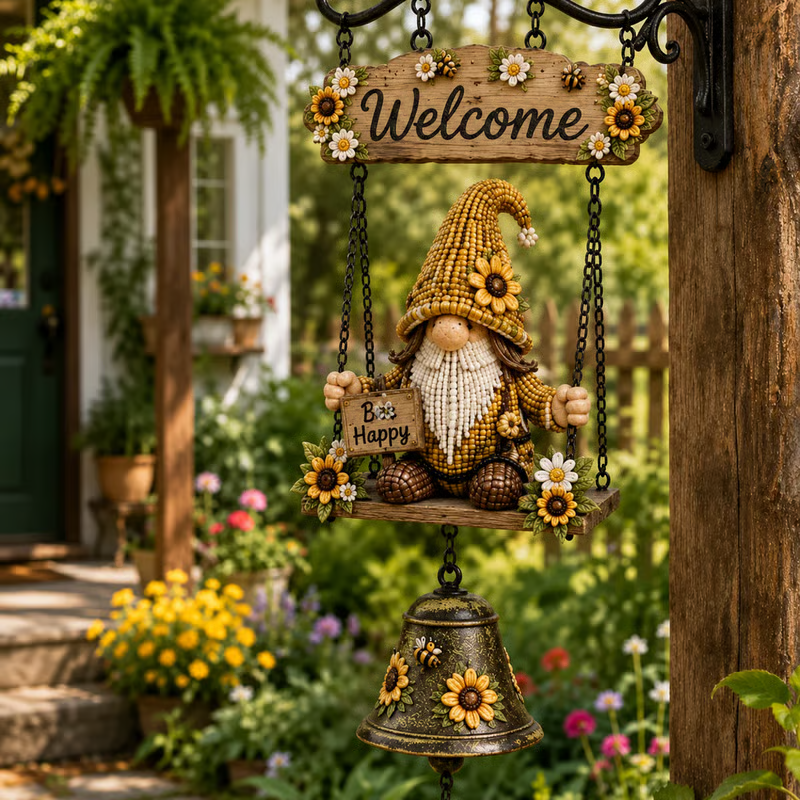 Garden gnome welcome doorbell outdoor decoration